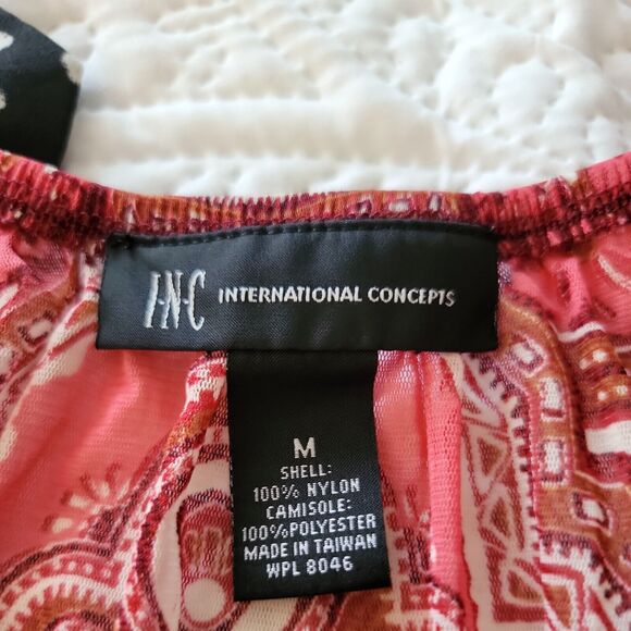 I-N-C International Concepts Classy Shirt Blouse ~ Sz M ~ Red ~ 3/4 Sleeve - Picture 4 of 4